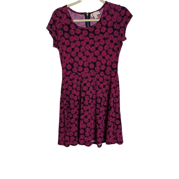 Michael Michael Kors Women Small Hot Pink Leaf Print Dress Exposed Back Zipper - Picture 1 of 6